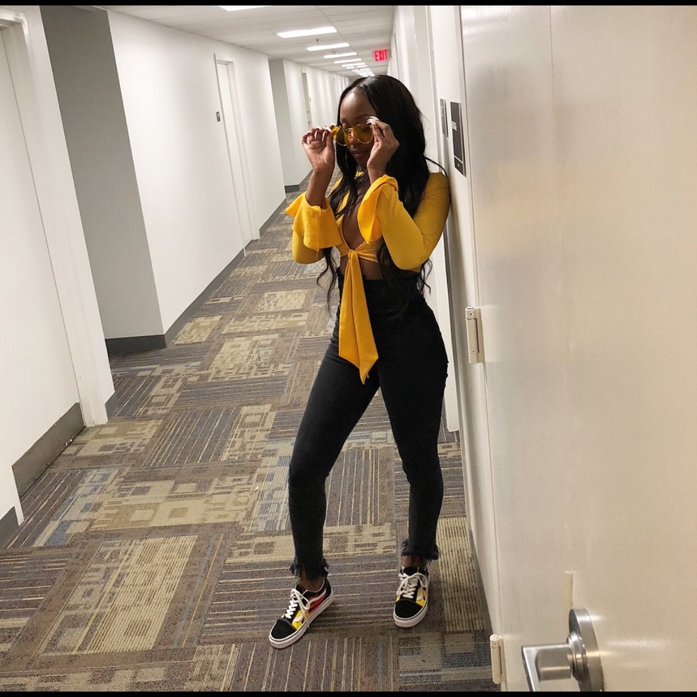 Yellow wrap crop top